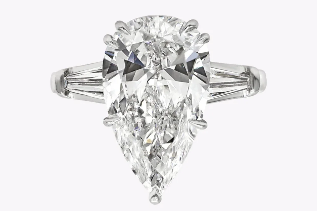 6.41 Carat Pear Diamond Ring | Brilliant White | 18K Gold | Refined Grandeur