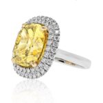 21 Carat Cushion Halo Diamond Ring | Fancy Yellow | VVS1 | 14K White Gold - Image 2