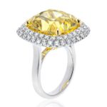21 Carat Cushion Halo Diamond Ring | Fancy Yellow | VVS1 | 14K White Gold - Image 3