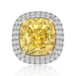 21 Carat Cushion Halo Diamond Ring | Fancy Yellow | VVS1 | 14K White Gold