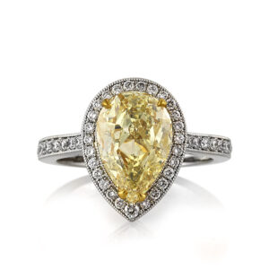 3 Carat Pear Diamond Ring | Fancy Yellow | 14K White Gold | Colour-Collector’s Treasure