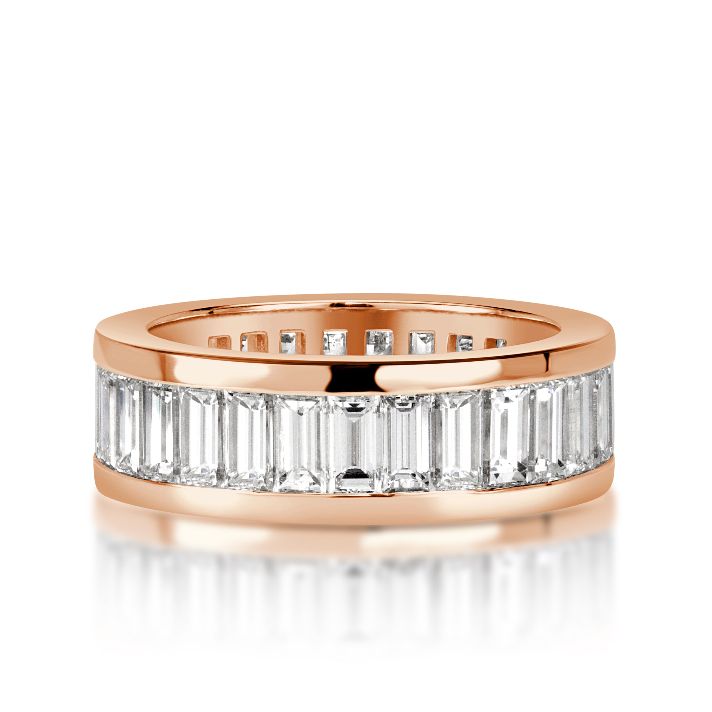 4-97ct-baguette-cut-diamond-eternity-band-in-18k-rose-gold-12999-front-view-primary.jpg 4.97 Carat Round Brilliant Band | Brilliant White | 18K Rose Gold | Everyday Royalty - Image 1