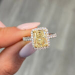 3 Carat Radiant Halo Diamond Ring | Fancy Yellow | 14K White Gold - Image 3