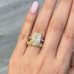 3 Carat Radiant Halo Diamond Ring | Fancy Yellow | 14K White Gold