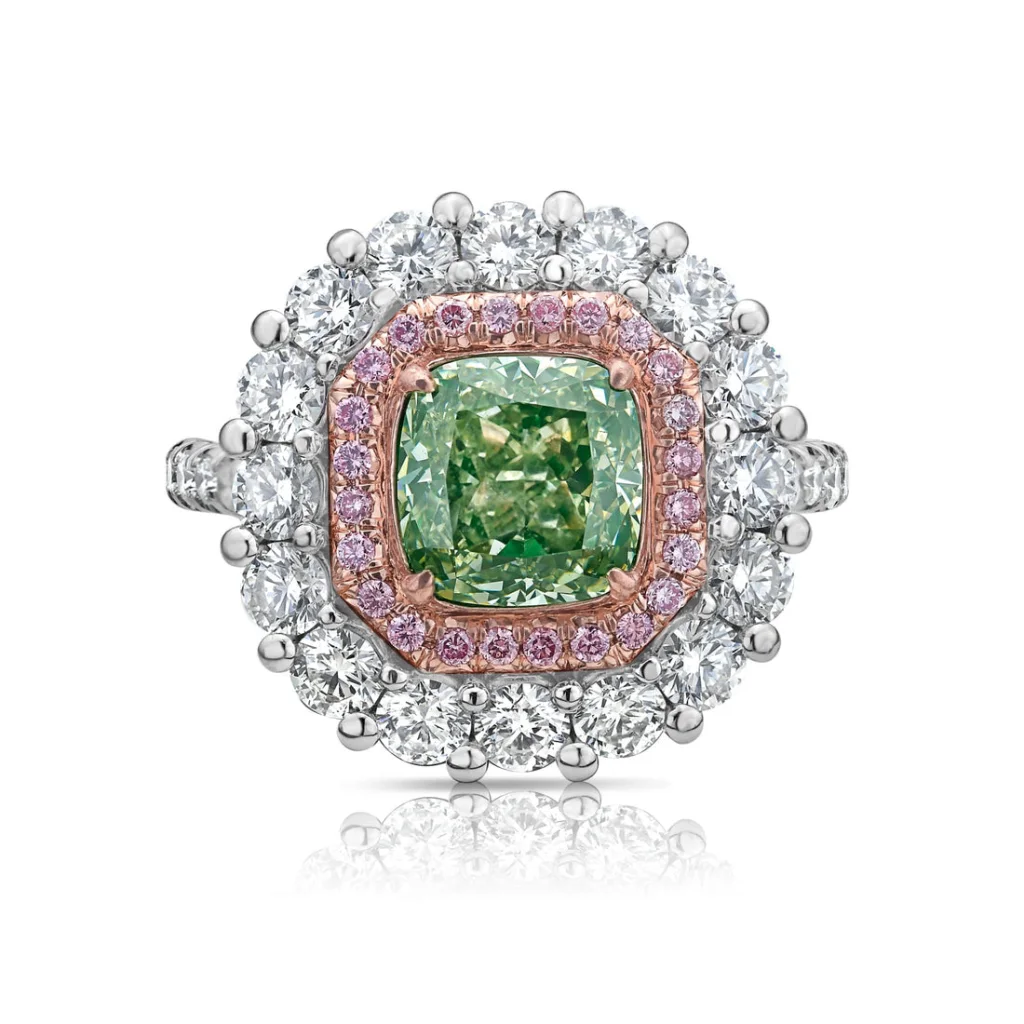 1 Carat Cushion Halo Diamond Ring | Fancy Yellow | 14K White Gold