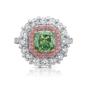 1 Carat Cushion Halo Diamond Ring | Fancy Yellow | 14K White Gold