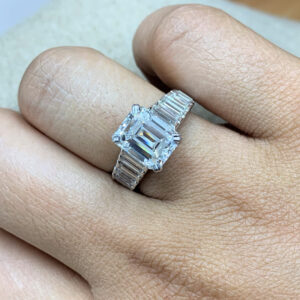 3.2 Carat Emerald Diamond Ring | VVS | 14K White Gold