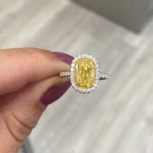 3 Carat Oval Halo Diamond Ring | Fancy Yellow | 14K White Gold | Colour-Collector’s Treasure