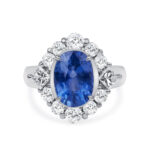 1.8 Carat Oval Halo Diamond Ring | Royal Blue Sapphire | 18K Gold | Elegant Sparkle - Image 2