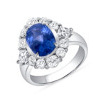 1.8 Carat Oval Halo Diamond Ring | Royal Blue Sapphire | 18K Gold | Elegant Sparkle