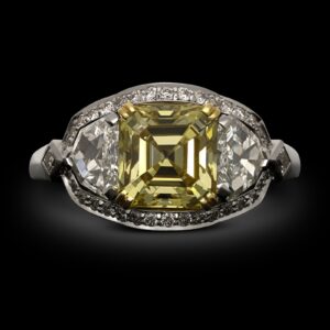 2.12 Carat Asscher Diamond Ring | Fancy Yellow | 14K White Gold | Sunlit Royal Radiance