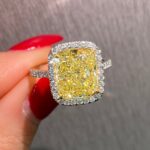 3 Carat Cushion Halo Diamond Ring | Fancy Yellow | 14K White Gold - Image 2