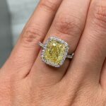 3 Carat Cushion Halo Diamond Ring | Fancy Yellow | 14K White Gold - Image 5