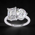 6 Carat Emerald-cut Toi Et Moi Diamond Ring / H color | SI | 14K White Gold - Image 2