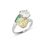 6 Carat Emerald-cut Toi Et Moi Diamond Ring | Fancy Yellow | 14K White Gold