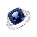 10 Carat Cushion Diamond Ring | Royal Blue Sapphire | 14K White Gold | Iconic Presence - Image 2