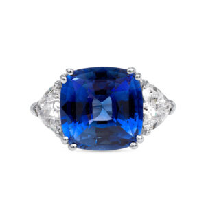 10 Carat Cushion Diamond Ring | Royal Blue Sapphire | 14K White Gold | Iconic Presence