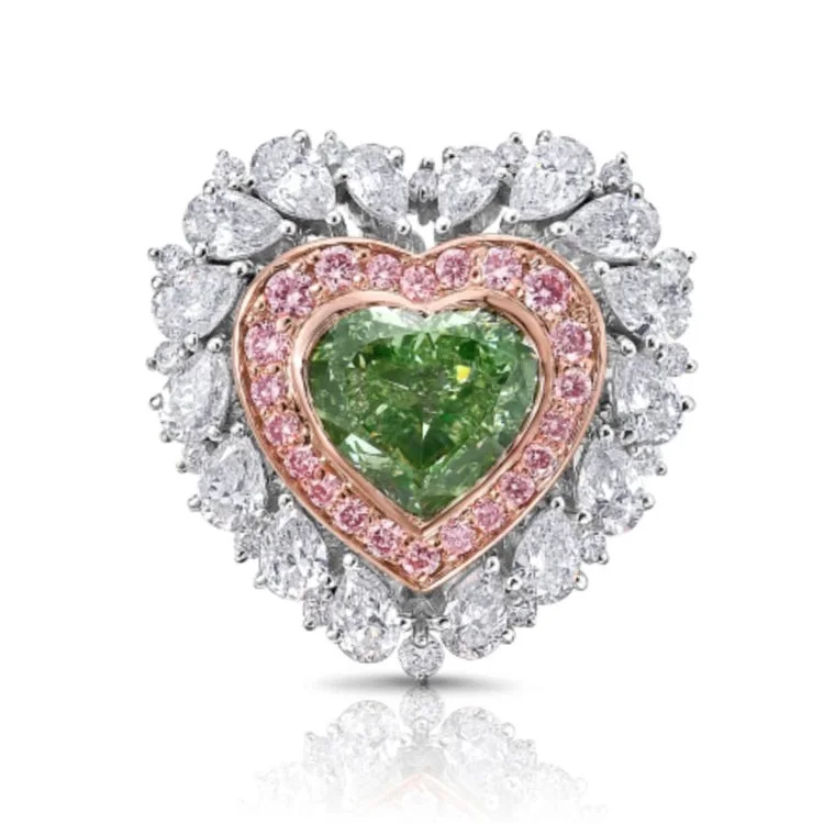 2 Carat Heart Emerald with Pink Halo | 14K White Gold | Emerald Green