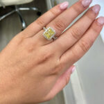 3 Carat Cushion Halo Diamond Ring | Fancy Yellow | 14K White Gold - Image 2