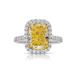 3 Carat Cushion Halo Diamond Ring | Fancy Yellow | 14K White Gold