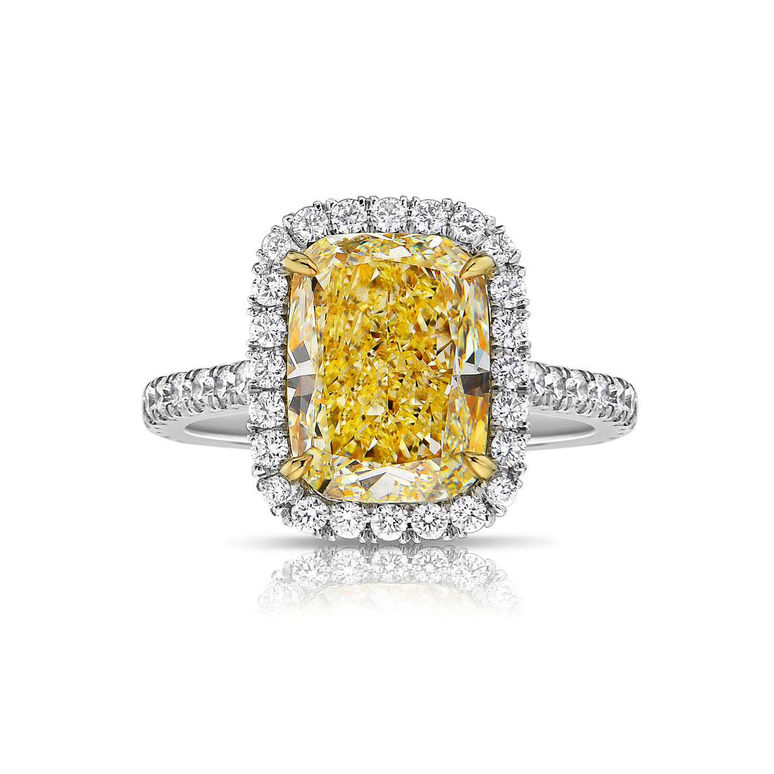 67500-3ct-fancy-yellow-cushion-halo-diamond-engagement-ring-front-view-primary.jpg 3 Carat Cushion Halo Diamond Ring | Fancy Yellow | 14K White Gold - Image 1