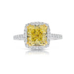 3 Carat Radiant Halo Diamond Ring | Fancy Yellow | 14K White Gold - Image 2