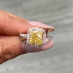 3 Carat Radiant Halo Diamond Ring | Fancy Yellow | 14K White Gold - Image 3