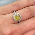 3 Carat Radiant Halo Diamond Ring | Fancy Yellow | 14K White Gold - Image 4