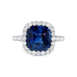 3 Carat Cushion Halo Diamond Ring | Royal Blue Sapphire | 18K Gold | Everyday Royalty - Image 2