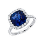3 Carat Cushion Halo Diamond Ring | Royal Blue Sapphire | 18K Gold | Everyday Royalty