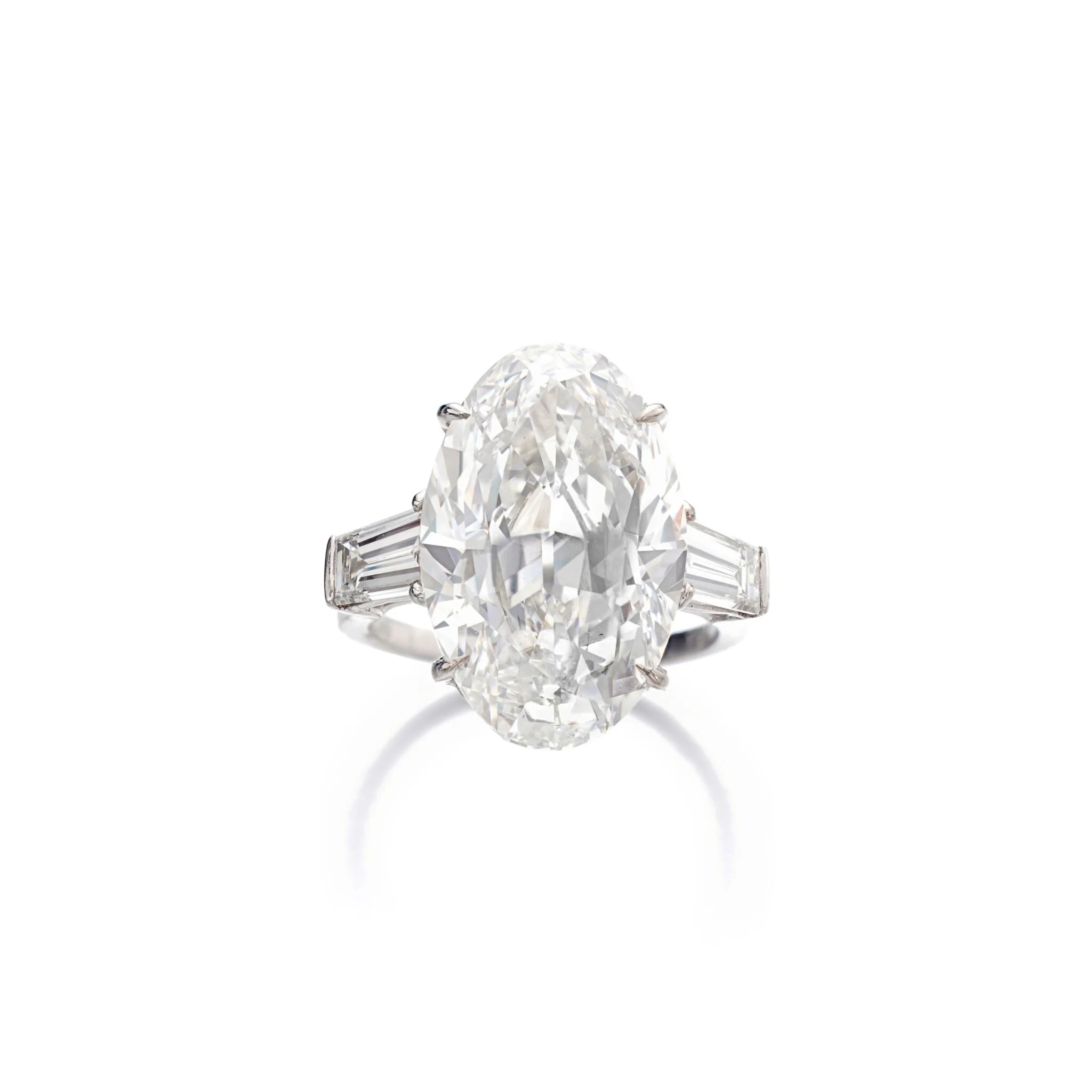 7 carat oval diamond solitaire ring in white gold, front view