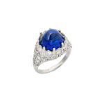 7 Carat Round Brilliant Statement | Royal Blue Sapphire | 14K White Gold | Refined Grandeur