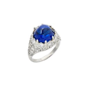 7 Carat Round Brilliant Statement | Royal Blue Sapphire | 14K White Gold | Refined Grandeur