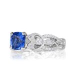 2 Carat Cushion Diamond Ring | Royal Blue Sapphire | 14K White Gold | Modern Nobility - Image 2