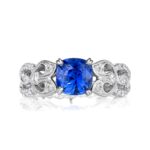 2 Carat Cushion Diamond Ring | Royal Blue Sapphire | 14K White Gold | Modern Nobility