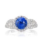 2.5 Carat Round Brilliant Diamond Ring | Royal Blue Sapphire | 14K White Gold | Quiet Power