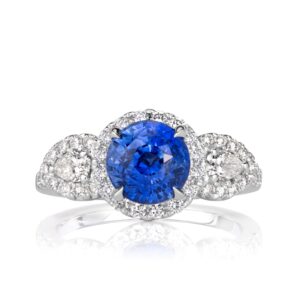 2.5 Carat Round Brilliant Diamond Ring | Royal Blue Sapphire | 14K White Gold | Quiet Power