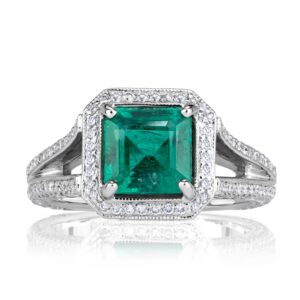 3.11 Carat Emerald Diamond Ring | 14K White Gold | Effortless Elegance