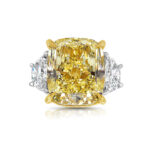 5 Carat Cushion Halo Diamond Ring | Fancy Yellow | 14K White Gold - Image 2