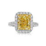 5 Carat Radiant Halo Diamond Ring | Fancy Yellow | 14K White Gold