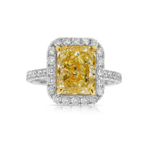 5 Carat Radiant Halo Diamond Ring | Fancy Yellow | 14K White Gold