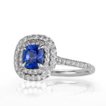 1.8 Carat Cushion Diamond Ring | Royal Blue Sapphire | 14K White Gold | Refined Light - Image 2