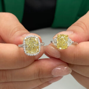 4.7 Carat Cushion Halo Diamond Ring | Fancy Yellow | 14K White Gold