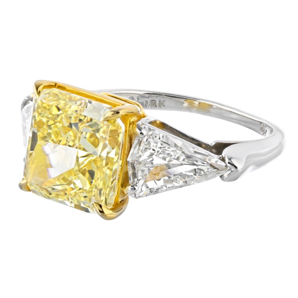 79000-5-carat-radiant-cut-diamond-fancy-intense-yellow-gia-ring-front-view-primary.jpg 5 Carat Radiant Statement | Fancy Yellow | 14K White Gold | A Crown-Worthy Fancy Rarity - Image 1