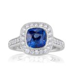 3.27 Carat Cushion Diamond Ring | Royal Blue Sapphire | 14K White Gold | Everyday Royalty