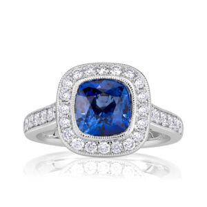 3.27 Carat Cushion Diamond Ring | Royal Blue Sapphire | 14K White Gold | Everyday Royalty