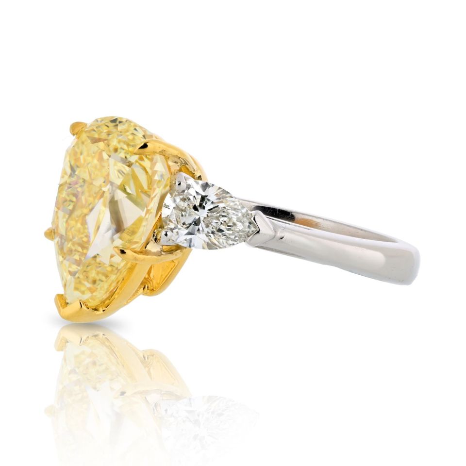 79999-5-carat-pear-shape-diamond-fancy-yellow-gia-three-stone-engagement-ring-front-view-primary.jpg 5 Carat Pear Diamond Ring | Fancy Yellow | 14K White Gold | Sunlit Royal Radiance - Image 1