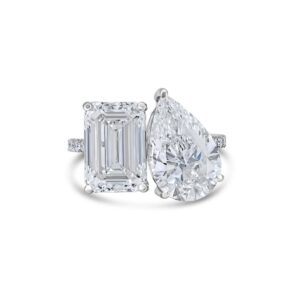 8 Carat Emerald-cut Toi Et Moi Diamond Ring | SI | 14K White Gold