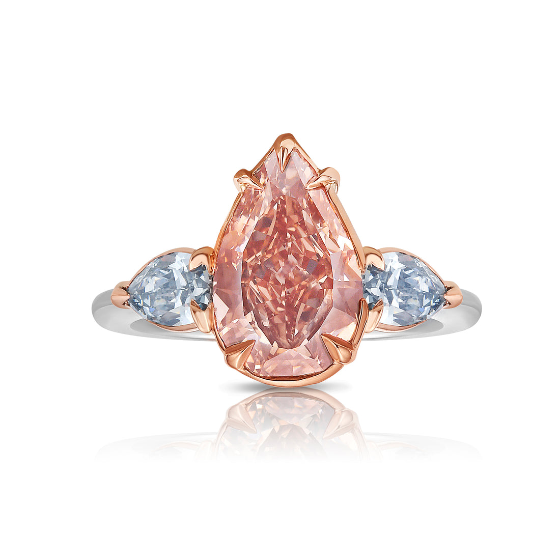 85000-2-22ct-fancy-pink-pear-diamond-with-blue-diamonds-three-stone-ring-front-view-primary.jpg 2.22 Carat Pear Diamond Ring | Fancy Yellow | 14K White Gold | Rare Fancy-Color Splendour - Image 1