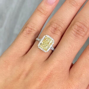 3.5 Carat Radiant Halo Diamond Ring | Fancy Yellow | 14K White Gold